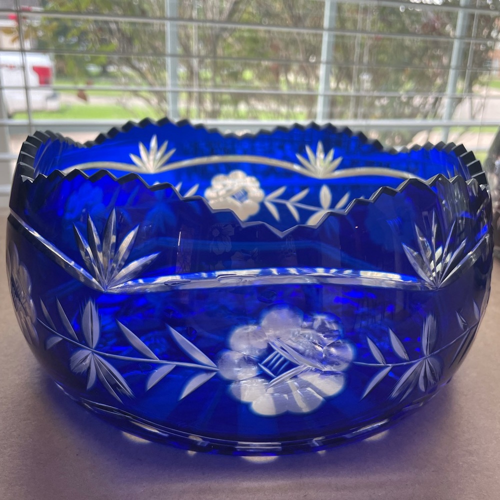 Cobalt Blue cut to clear Bohemian Glass bowl